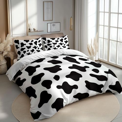 Bettbezug Tierhaut Kuhmuster Bettwäsche Set 155 x 200 cm, Minimalismus Bettwäsche-Set Mädchen Junge Kinder Deluxe Mikrofaser Weiche Bettbezug mit Reißverschluss und Kissenbezüge von Generisch