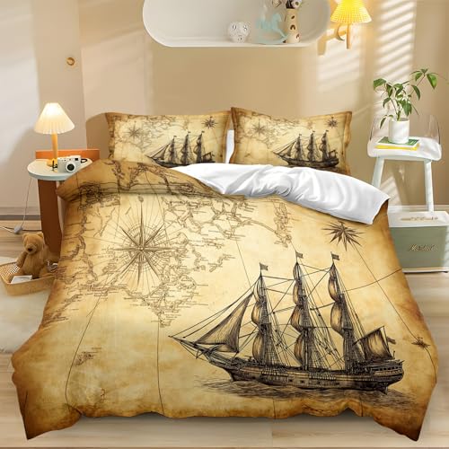 Bettdecke Set Retro-Stil Seekarte Schiff 3D Bettwäsche Set 200x220cm Bettbezug Mikrofaser Mit Reißverschluss Und Kissenbezug Bettbezüge Weicher Flauschiger Atmungsaktiver Bettdecke Set Retro-Stil Seekarte Schiff 3D Bettwäsche Set 200x220cm Bettbezug Mikrofaser Mit Reißverschluss Und Kissenbezug Bettbezüge Weicher Flauschiger Atmungsaktiver von Generisch