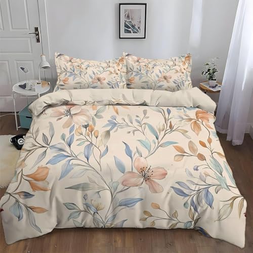 Bettdeckenbezug 200x220 Blumen Bettwäsche Set Feuilles Bettwäsche Winter Buegelfreie Knitterfrei Polyester Bettzeug + 2 Kissenbezug 80x80 cm PflegeleichtY1637 von Generisch