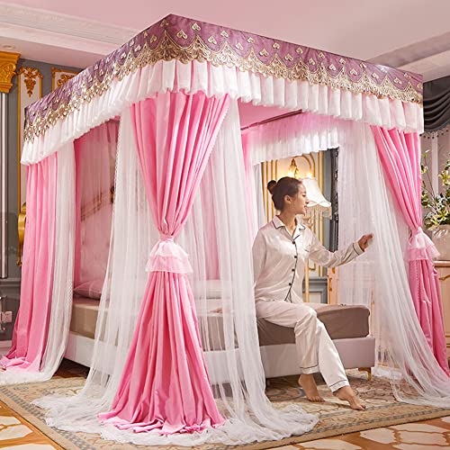 Betthimmel-Vorhänge für Mädchen – Doppellagiges Netz-Baldachin für Einzel-/Kingsize-Bett – Prinzessin Vier Poster-Bettvorhänge mit Rahmen Betthimmel-Vorhänge für Mädchen – Doppellagiges Netz-Baldachin für Einzel-/Kingsize-Bett – Prinzessin Vier Poster-Bettvorhänge mit Rahmen von Generisch