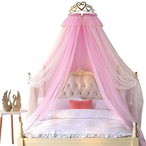 Betthimmel für Doppelbett, Prinzessinnenkrone, runde Kuppel, doppellagige Nachttischdekoration, hängende dekorative Vorhänge, Reißverschluss-Bettmantel, Metallbettkrone Betthimmel für Doppelbett, Prinzessinnenkrone, runde Kuppel, doppellagige Nachttischdekoration, hängende dekorative Vorhänge, Reißverschluss-Bettmantel, Metallbettkrone von Generisch