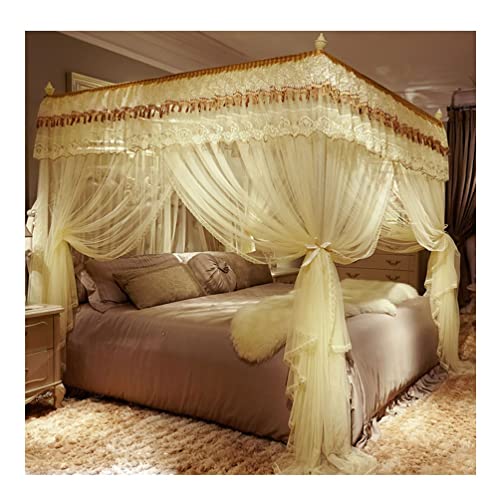 Betthimmelrahmen, Lila Prinzessinnen-Himmelbett mit Metallständer, Moskitonetz mit 4 Eckpfosten für Mädchenzimmer, Tagesdecke im Palaststil, (180 x 220 cm) von Generisch