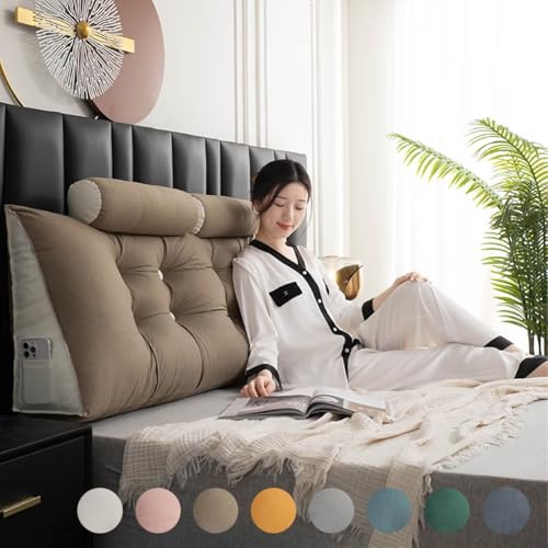 Bettkissen Rückenlehne 80 cm Khaki, Große Rückenkissen Bett Keilkissen mit Nackenrolle, Dreieckiges Keil Kopfteil Kissen Nackenkissen mit Seitentasche, Waschbar Rückenstützkissen Lesekissen für Bett Bettkissen Rückenlehne 80 cm Khaki, Große Rückenkissen Bett Keilkissen mit Nackenrolle, Dreieckiges Keil Kopfteil Kissen Nackenkissen mit Seitentasche, Waschbar Rückenstützkissen Lesekissen für Bett von Generisch