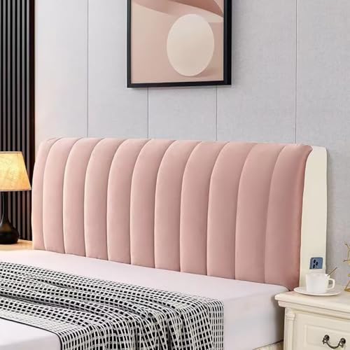 Bettkopfteil Bezug 210cm Rosa, 3 cm Dick Samt Bett Kopfteil Bezug Mit Seitentaschen, 360° Rundumschutz Staubdicht Kopfteilbezug, Abnehmbar & Waschbar, Weicher & Atmungsaktiver Betthusse für Kopfteil von Generisch