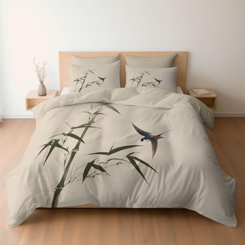 Bettwäsche 135 x 200 cm 2-teilig – Bettwäsche Set Beige mit Bettbezug und 1 Kissenbezügen 80x80 cm, Wendebettwäsche Chinesisch minimalistisch Bambus Schwalbe mit Reißverschluss Bettwäsche 135 x 200 cm 2-teilig – Bettwäsche Set Beige mit Bettbezug und 1 Kissenbezügen 80x80 cm, Wendebettwäsche Chinesisch minimalistisch Bambus Schwalbe mit Reißverschluss von Generisch