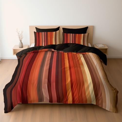 Bettwäsche 135 x 200 cm 2-teilig – Bettwäsche Set Dunkelbraun mit Bettbezug und 1 Kissenbezügen 80x80 cm, Wendebettwäsche Moderne vertikale dünne Streifen mit Reißverschluss von Generisch