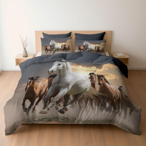Bettwäsche 135 x 200 cm 2-teilig – Bettwäsche Set Grau mit Bettbezug und 1 Kissenbezügen 80x80 cm, Wendebettwäsche Kunst galoppierende Pferde weißes Pferd mit Reißverschluss Bettwäsche 135 x 200 cm 2-teilig – Bettwäsche Set Grau mit Bettbezug und 1 Kissenbezügen 80x80 cm, Wendebettwäsche Kunst galoppierende Pferde weißes Pferd mit Reißverschluss von Generisch