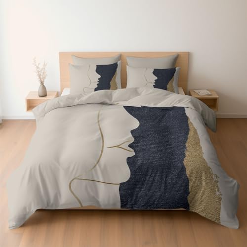 Bettwäsche 135 x 200 cm 2-teilig – Bettwäsche Set Hellbeige mit Bettbezug und 1 Kissenbezügen 80x80 cm, Wendebettwäsche Kunst elegant weibliches Profil Leinen mit Reißverschluss Bettwäsche 135 x 200 cm 2-teilig – Bettwäsche Set Hellbeige mit Bettbezug und 1 Kissenbezügen 80x80 cm, Wendebettwäsche Kunst elegant weibliches Profil Leinen mit Reißverschluss von Generisch