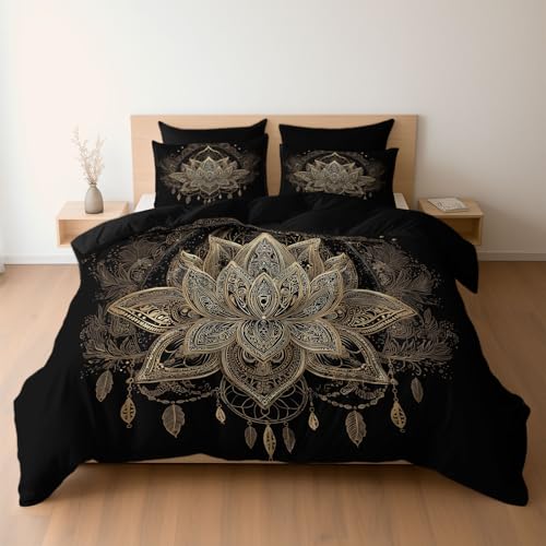 Bettwäsche 135 x 200 cm 2-teilig – Bettwäsche Set Schwarz mit Bettbezug und 1 Kissenbezügen 80x80 cm, Wendebettwäsche Fein elegant Lotus Traumfänger mit Reißverschluss Bettwäsche 135 x 200 cm 2-teilig – Bettwäsche Set Schwarz mit Bettbezug und 1 Kissenbezügen 80x80 cm, Wendebettwäsche Fein elegant Lotus Traumfänger mit Reißverschluss von Generisch