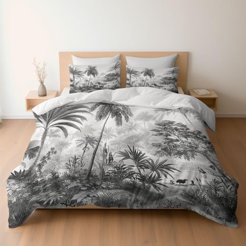 Bettwäsche 135 x 200 cm 2-teilig – Bettwäsche Set Weiß mit Bettbezug und 1 Kissenbezügen 80x80 cm, Wendebettwäsche Vintage schwarz weiß Tropische Palme mit Reißverschluss Bettwäsche 135 x 200 cm 2-teilig – Bettwäsche Set Weiß mit Bettbezug und 1 Kissenbezügen 80x80 cm, Wendebettwäsche Vintage schwarz weiß Tropische Palme mit Reißverschluss von Generisch