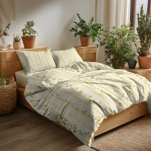 Bettwäsche 135 x 200 cm – 2-teiliges hochwertiges Creme Wendebettwäsche-Set in Idyllische Blumen Vertikale Streifen Muster Bettbezug, bügelfrei, weich, mit Reißverschluss, geeignet für Allergiker Bettwäsche 135 x 200 cm – 2-teiliges hochwertiges Creme Wendebettwäsche-Set in Idyllische Blumen Vertikale Streifen Muster Bettbezug, bügelfrei, weich, mit Reißverschluss, geeignet für Allergiker von Generisch