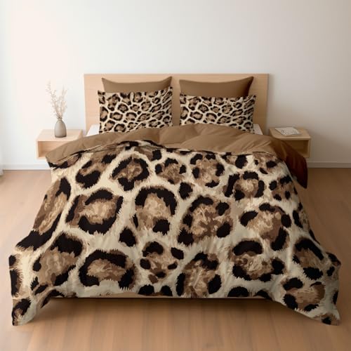 Bettwäsche 135 x 200 cm Mikrofaser Bettbezug, Collage braunes Leopardenmuster Wende-Bettwäsche-Set, Bettbezug und 1 x Kissenbezüge Atmungsaktiv Maschinenwaschbar, Warmer Taupe Bettwäsche 135 x 200 cm Mikrofaser Bettbezug, Collage braunes Leopardenmuster Wende-Bettwäsche-Set, Bettbezug und 1 x Kissenbezüge Atmungsaktiv Maschinenwaschbar, Warmer Taupe von Generisch