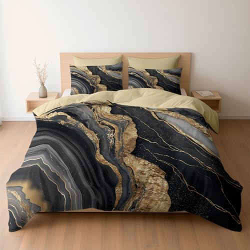Bettwäsche 135 x 200 cm Mikrofaser Bettbezug, Elegante Gold Textur schwarzer Marmor Wende-Bettwäsche-Set, Bettbezug und 1 x Kissenbezüge Atmungsaktiv Maschinenwaschbar, Beige Bettwäsche 135 x 200 cm Mikrofaser Bettbezug, Elegante Gold Textur schwarzer Marmor Wende-Bettwäsche-Set, Bettbezug und 1 x Kissenbezüge Atmungsaktiv Maschinenwaschbar, Beige von Generisch
