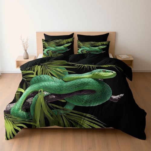 Bettwäsche 135 x 200 cm Mikrofaser Bettbezug, Illustration grüne Schlange Palmenblatt Wende-Bettwäsche-Set, Bettbezug und 1 x Kissenbezüge Atmungsaktiv Maschinenwaschbar, Dunkelgrün Bettwäsche 135 x 200 cm Mikrofaser Bettbezug, Illustration grüne Schlange Palmenblatt Wende-Bettwäsche-Set, Bettbezug und 1 x Kissenbezüge Atmungsaktiv Maschinenwaschbar, Dunkelgrün von Generisch