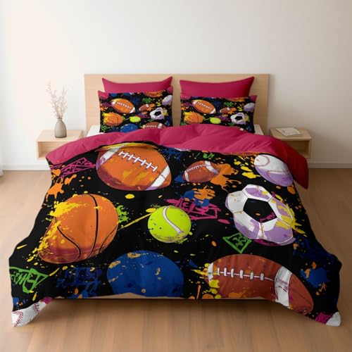 Bettwäsche 135 x 200 cm Mikrofaser Bettbezug, Rock Fußball Basketball Rugby Baseball Wende-Bettwäsche-Set, Bettbezug und 1 x Kissenbezüge Atmungsaktiv Maschinenwaschbar, Himbeere Bettwäsche 135 x 200 cm Mikrofaser Bettbezug, Rock Fußball Basketball Rugby Baseball Wende-Bettwäsche-Set, Bettbezug und 1 x Kissenbezüge Atmungsaktiv Maschinenwaschbar, Himbeere von Generisch