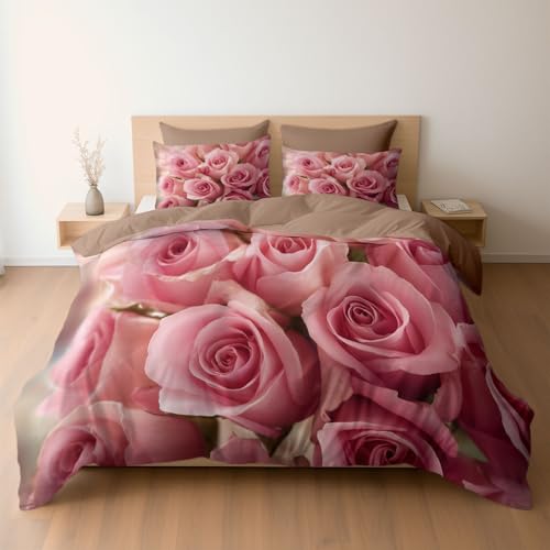 Bettwäsche 135 x 200 cm Mikrofaser Bettbezug, Romantische rosa Rosen Valentinstag Wende-Bettwäsche-Set, Bettbezug und 1 x Kissenbezüge Atmungsaktiv Maschinenwaschbar, Warmer Taupe Bettwäsche 135 x 200 cm Mikrofaser Bettbezug, Romantische rosa Rosen Valentinstag Wende-Bettwäsche-Set, Bettbezug und 1 x Kissenbezüge Atmungsaktiv Maschinenwaschbar, Warmer Taupe von Generisch