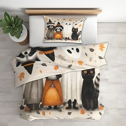 Bettwäsche 135x200 Lustiges Halloween - Schlafzimmer Deko Bettbezug 135 x 200 2tlg Herbst Waschbär Geist Schwarze Katze Muster, 1 Kissenbezug 80x80, mit Reißverschluss, Weich Mikrofaser LS#103 Bettwäsche 135x200 Lustiges Halloween - Schlafzimmer Deko Bettbezug 135 x 200 2tlg Herbst Waschbär Geist Schwarze Katze Muster, 1 Kissenbezug 80x80, mit Reißverschluss, Weich Mikrofaser LS#103 von Generisch