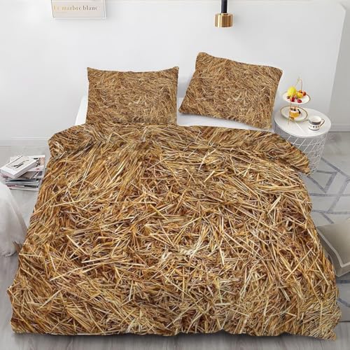 Bettwäsche 135x200 Stroh Bettbezug 135 x 200 3 Teilig Rustikale Scheune Bettwäsche-Sets 3D Muster Weiche Mikrofaser Bettbezüge mit 2 Kissenbezug 80x80 cm C4186 von Generisch