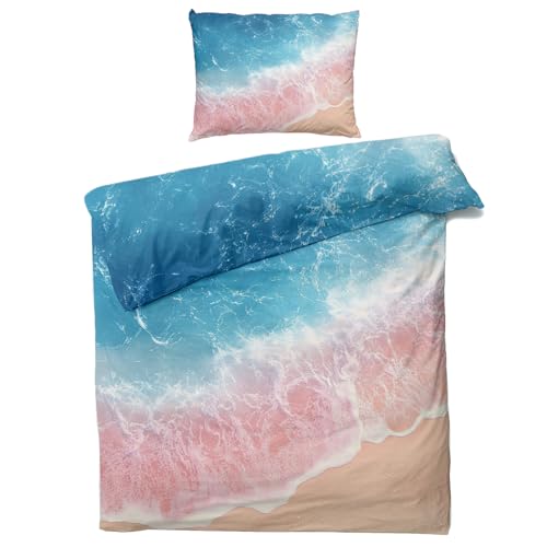 Bettwäsche 135x200 Türkis Hawaii - Meer Welle Strand Mädchen Deko Bettbezug 2er Set mit 1 Kopfkissenbezug 80x80, mit Reißverschluss, Weiche Kuschelige Bügelfreie Mikrofaser Wendebettwäsche ZHW1382 Bettwäsche 135x200 Türkis Hawaii - Meer Welle Strand Mädchen Deko Bettbezug 2er Set mit 1 Kopfkissenbezug 80x80, mit Reißverschluss, Weiche Kuschelige Bügelfreie Mikrofaser Wendebettwäsche ZHW1382 von Generisch