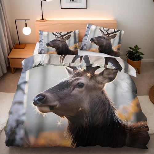 Bettwäsche 135x200 mit reißverschluss Hirsch Tier 3D Effekt Weiche Mikrofaser Artikel Wald Natur Bettbezüge 3 Teilig Mit Verdecktem ReißVerschluss und 2 Kissenbezug 80x80 cm Bettwäsche 135x200 mit reißverschluss Hirsch Tier 3D Effekt Weiche Mikrofaser Artikel Wald Natur Bettbezüge 3 Teilig Mit Verdecktem ReißVerschluss und 2 Kissenbezug 80x80 cm von Generisch