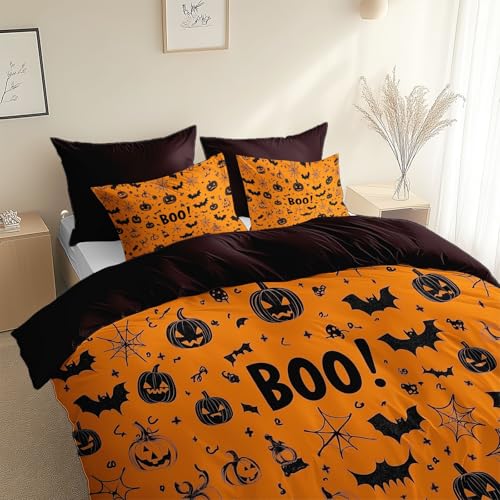 Bettwäsche Bordeaux 2 teilig Halloween Kürbis Bettwäsche-Sets 135 x 200 cm aus Mikrofaser mit Reißverschluss Weich und Bügelfrei von Generisch