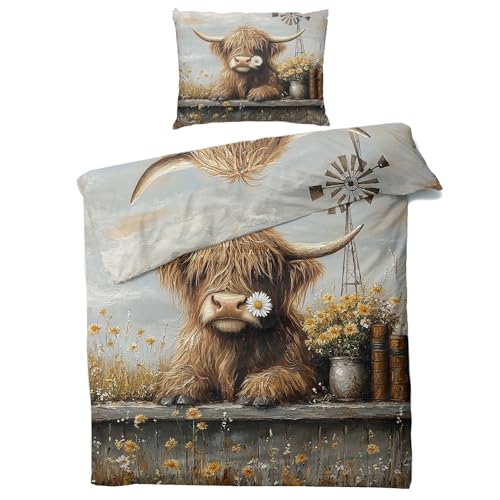 Bettwäsche Highland Kuh 135x200 - Bauernhof Tiere Natur Sonnenuntergang Deko Bettbezug 2er Set, mit Reißverschluss, Weiche Kuschelige Bügelfreie Mikrofaser Wendebettwäsche ZHW1393 Bettwäsche Highland Kuh 135x200 - Bauernhof Tiere Natur Sonnenuntergang Deko Bettbezug 2er Set, mit Reißverschluss, Weiche Kuschelige Bügelfreie Mikrofaser Wendebettwäsche ZHW1393 von Generisch