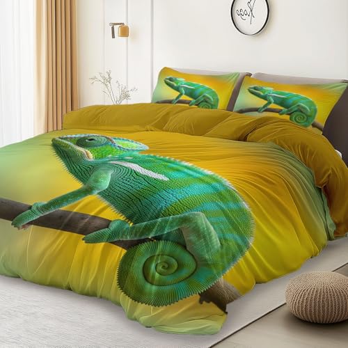 Bettwäsche Senfgelb 180 x 200 cm 3teilig Microfaser Set Bettbezug mit einem 2er Set Kissenbezüge 80x80 cm Zweig Chamäleon Bettdeckenbezug Modern Deckenbezug Bettwäsche Senfgelb 180 x 200 cm 3teilig Microfaser Set Bettbezug mit einem 2er Set Kissenbezüge 80x80 cm Zweig Chamäleon Bettdeckenbezug Modern Deckenbezug von Generisch