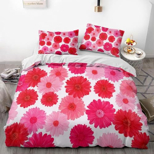 Bettwäsche-Set, rustikaler Stil, roter Blumendruck, Bettbezug (1 Bettbezug + 2 Kissenbezüge), Schlafzimmer-Dekor-Set (01,135 x 200 cm + 50 x 75 cm x 2) von Generisch