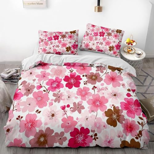 Bettwäsche-Set, rustikaler Stil, roter Blumendruck, Bettbezug (1 Bettbezug + 2 Kissenbezüge), Schlafzimmer-Dekor-Set (02, 135 x 200 cm + 50 x 75 cm x 2) von Generisch