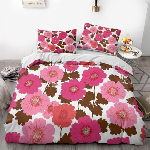 Bettwäsche-Set, rustikaler Stil, roter Blumendruck, Bettbezug (1 Bettbezug + 2 Kissenbezüge), Schlafzimmer-Dekor-Set (03,135 x 200 cm + 50 x 75 cm x 2) von Generisch