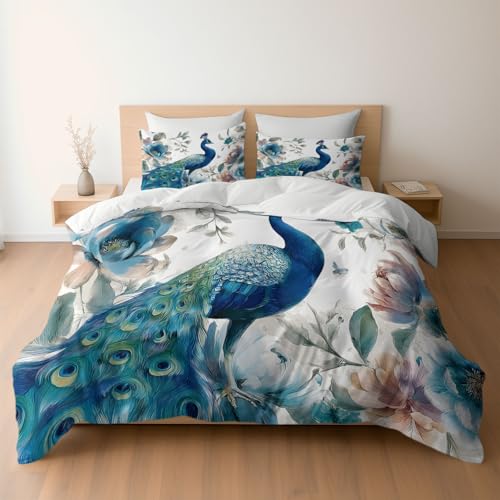 Bettwäsche Set 135 x 200 cm Aquarell Blauer Pfau Bunte Federn Bettbezug, Weich Gemütlich Weiß Mikrofaser Wendebettwäsche für Jugendliche Kinder, Mädchen, mit Reißverschluss und Kissenbezug, 2er Set Bettwäsche Set 135 x 200 cm Aquarell Blauer Pfau Bunte Federn Bettbezug, Weich Gemütlich Weiß Mikrofaser Wendebettwäsche für Jugendliche Kinder, Mädchen, mit Reißverschluss und Kissenbezug, 2er Set von Generisch