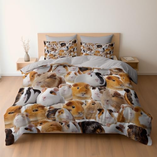 Bettwäsche Set 135 x 200 cm mit Kissenbezügen 1 x 80 x 80 3D Tier süß Meerschweinchen Design, Mikrofaser Bettbezüge mit Reißverschluss, Weich und Bügelfrei, Hellgrau Bettwäsche Set 135 x 200 cm mit Kissenbezügen 1 x 80 x 80 3D Tier süß Meerschweinchen Design, Mikrofaser Bettbezüge mit Reißverschluss, Weich und Bügelfrei, Hellgrau von Generisch