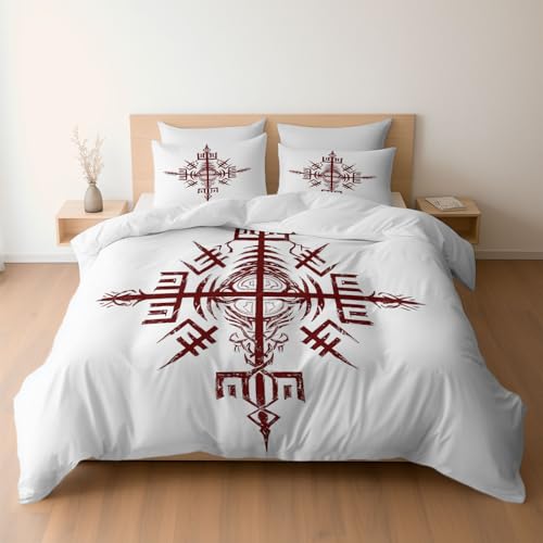 Bettwäsche Set 135 x 200 cm mit Kissenbezügen 1 x 80 x 80 Minimalistische Kunst Runen Tattoo Design, Mikrofaser Bettbezüge mit Reißverschluss, Weich und Bügelfrei, Weiß von Generisch