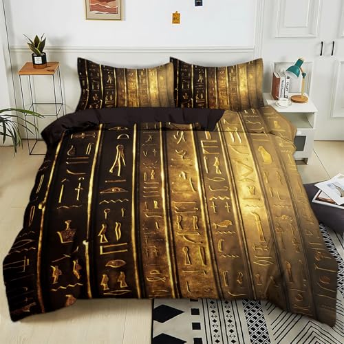 Bettwäsche Set 135x200 cm Ägyptische Hieroglyphen Golden 3D Bettwäsche Polyester Baumwolle Weiche Atmungsaktiv Wendebettwäsche Bettbezug, Einzelbett Doppelbett Bettbezug Set Bettwäsche Set 135x200 cm Ägyptische Hieroglyphen Golden 3D Bettwäsche Polyester Baumwolle Weiche Atmungsaktiv Wendebettwäsche Bettbezug, Einzelbett Doppelbett Bettbezug Set von Generisch