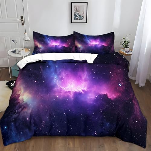 Bettwäsche Set 135x200cm Lila Milchstraße Galaxie Bettbezug Set, Weich Antiallergen Bettbezüge mit Reißverschluss und 2 Kissenbezüge 80x80 cm für Kinder Erwachsen Jugendliche Bettwäsche Set 135x200cm Lila Milchstraße Galaxie Bettbezug Set, Weich Antiallergen Bettbezüge mit Reißverschluss und 2 Kissenbezüge 80x80 cm für Kinder Erwachsen Jugendliche von Generisch