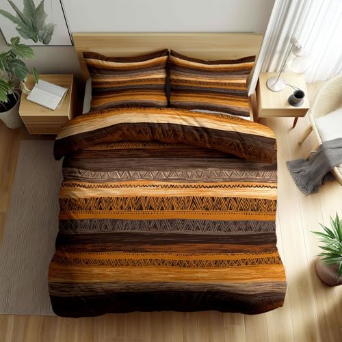 Bettwäsche Set Afrikanischer Tribal Stil Bettbezug 155 x 200 cm, Retro Chevron Streifen Digitaldruck Bettwäsche-Sets - Weiche Atmungsaktiv Allergiker Bettbezug mit Reißverschluss und Kissenbezüge von Generisch