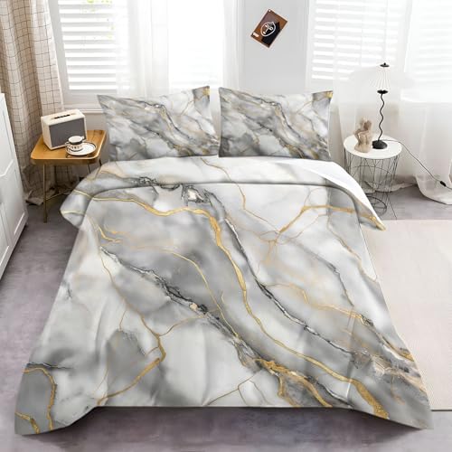 Bettwäsche Set Gold Line Marmor, Weiß Mikrofaser super weich Qualität Bettwäsche Set 135 x 200 cm mit Reißverschluss Bettbezug und 2 Kissenbezug 80x80cm von Generisch