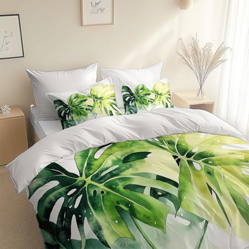 Bettwäsche Set Grünes Bettbezug 155 x 200 cm Aquarell Monstera Pflanze Blatt 3D-Digitaldruck Bettwäsche-Sets, 3 teilig Weiche Atmungsaktiv Bettbezug mit Reißverschluss und Kissenbezug Bettwäsche Set Grünes Bettbezug 155 x 200 cm Aquarell Monstera Pflanze Blatt 3D-Digitaldruck Bettwäsche-Sets, 3 teilig Weiche Atmungsaktiv Bettbezug mit Reißverschluss und Kissenbezug von Generisch