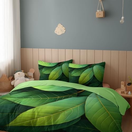 Bettwäsche-Sets Grüne Pflanzen im Natürlichen Fotografie Stil Bettwäsche 155 x 200 cm Bettbezug, Weiche Atmungsaktiv Allergiker Pastellgrün Bettbezug mit Reißverschluss für Kinder Teenager Erwachsene von Generisch