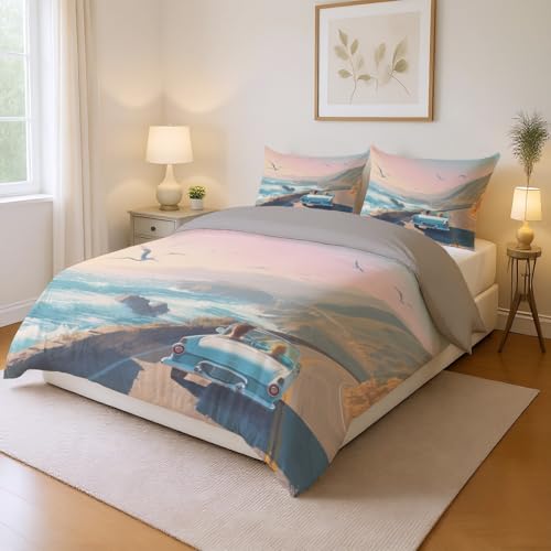 Bettwäsche-Sets Verstärkung Baumwolle Gebürstete Mikrofaser mit Kissenbezügen für Mädchenzimmer Pink Blau AbenddäMmerung äSthetik Autobahn Natur,230x220cm(86" x 90") von Generisch