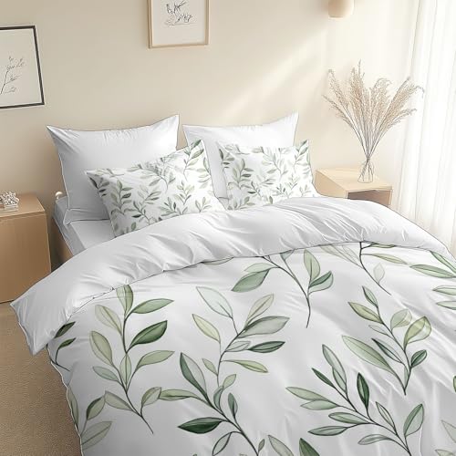Bettwäsche 135 x 200 cm 2teilig Weiß Aquarell Olivenzweig Pflanzen Muster, Bettbezug Set mit 1 Kissenbezüge 80 x 80 cm Weich und Bügelfrei Wendebettwäsche mit Reißverschluss von Generisch