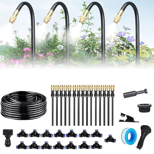 Bewässerungssystem Garten, Gartenbewässerungssystem, Automatik Tröpfchenbewässerung Gartenbewässerung Misting Kühlsystem, 360° Verstellbare Kupferdüse Schlauch Nebelbewässerungskit (15m) von Generisch