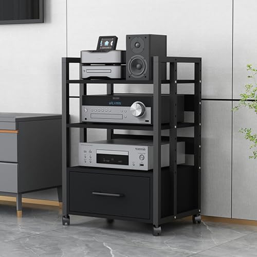 Beweglicher Medienständer mit 3 Etagen, mit Schublade, AV-TV-Eckregal und Audio-Regal, Turm für Wohnzimmer, CD-Player und Unterhaltungszentrum (Farbe: C 1) von Generisch