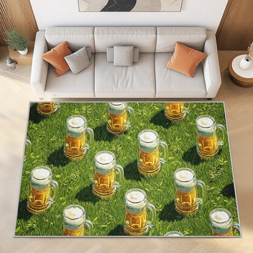 Bier Kurzflor Teppich Wohnzimmer 200x300 cm Glas Weinglas Teppiche Waschbar Weich - Getränke Thema Groß Carpet für Schlafzimmer und Esszimmer von Generisch