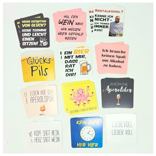 Bierdeckel Getränke Glas Untersetzer mit lustigen Sprüchen 9 x 9 cm 24 Stück sortiert von Generisch