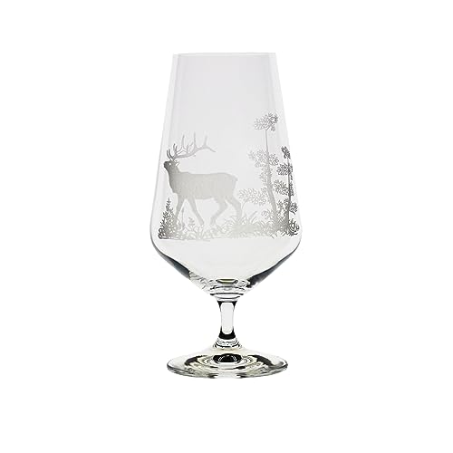 Bierglas mit Stiel | Jagdmotive | Hirsch | Reh | Wildschwein | Kristallglas | 0,5 L | Bierglas mit Gravur (Hirsch) von Generisch