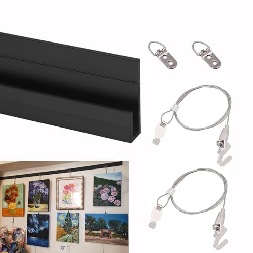 Bilderrahmen-Aufhängeset, 1,5 m Schiene mit Draht, hält bis zu 30 kg, inklusive Bilder-Aufhängedraht – ideal für Zuhause oder Büro von Generisch