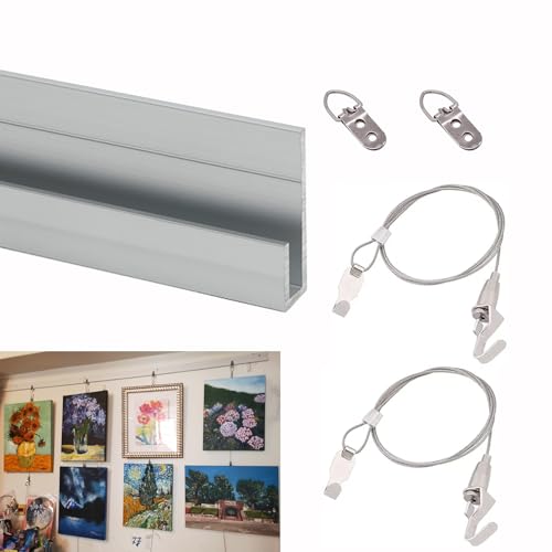 Bilderrahmen-Aufhängeset, 1,5 m Schiene mit Draht, hält bis zu 30 kg, inklusive Bilder-Aufhängedraht – ideal für Zuhause oder Büro von Generisch