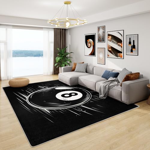 Billard 8 Ball Teppich - Teppich Wohnzimmer Schlafzimmer 8 Ball Schwarz, Kleiner Teppich Pool Ball Billard, Weich Kurzflor & Waschbar & rutschfest Fussmatte Innen, Kinderteppich 80x150 cm von Generisch