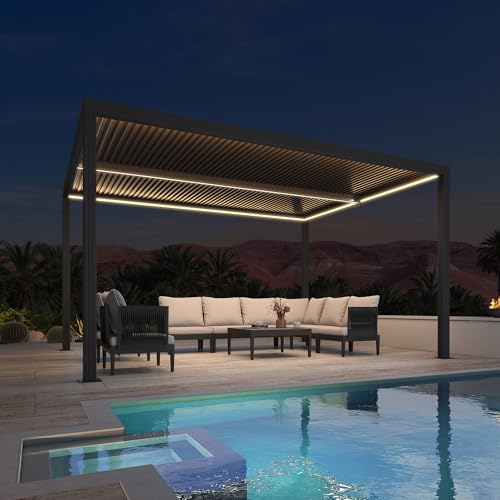 Bioklimatische Pergola 4,24 x 3 m – wasserdichtes Aluminium-Gartenüberdachung mit verstellbaren Lamellen und LED-Lichtstreifen für Außenbereich, Terrasse, Carport und Terrasse, Grau von Generisch